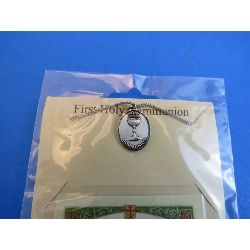 Bliss First Holy Communion Sterling Silver Necklace Prayer Card Italy PC0876SS